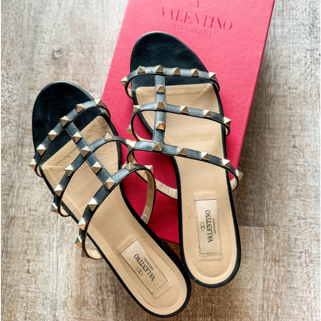 Valentino Rockstud Flat Slide Sandal